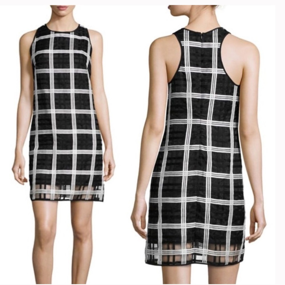 Milly Organza A-Line Grid Pattern Shift Dress - Picture 1 of 8